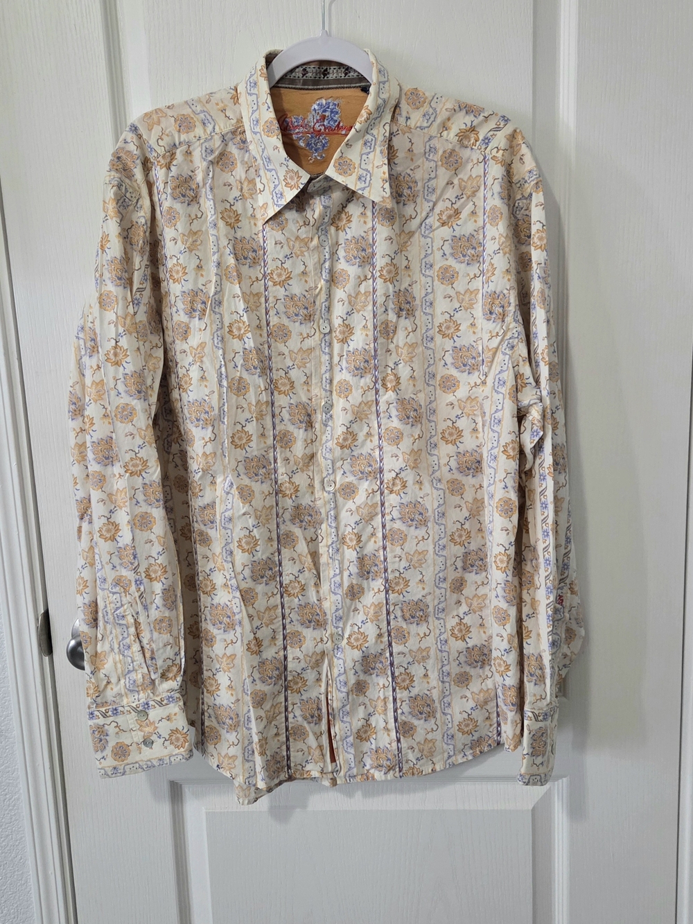 Robert Graham Men's Cream and Tan Floral Button-Down Shirt